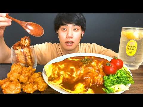 ASMRデミグラスのオムライス作ったらうますぎた。 [Mukbang/Eating Sounds]モッパン