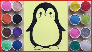 Sand painting a penguin so cute, drawing and painting with color sand (Chim Xinh channel)