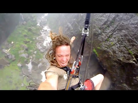 stunt definition 600ft Waterfall Rope Jump - Behind the Scenes