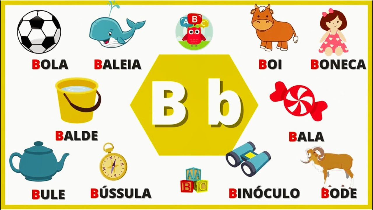 Palavras que começam a LETRA B || Letra B || Alfabeto Infantil || ABC., image size:1280x720