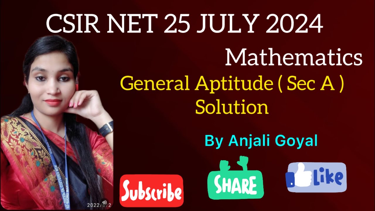CSIR NET July 2024 Mathematics General Aptitude ( Sec A ) Solution # ...