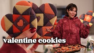How to make Quilted Heart Valentine Sugar Cookies - Bake with me (: