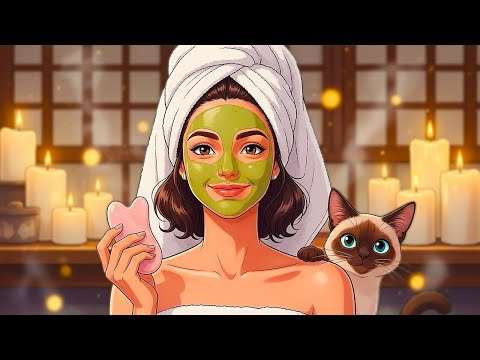 Cozy Relaxing Skincare Routine 🧴| Winter Night |  Lily & Mochi | Ghibli-Inspired Animation ASMR