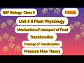 NBF Biology 9 | Unit # 8 Plant Physiology | Transport of Food in Plants | Translocation