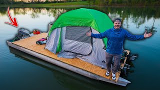 Tent Camping On My PONTOON Boat In A TROPHY BASS Lake!!