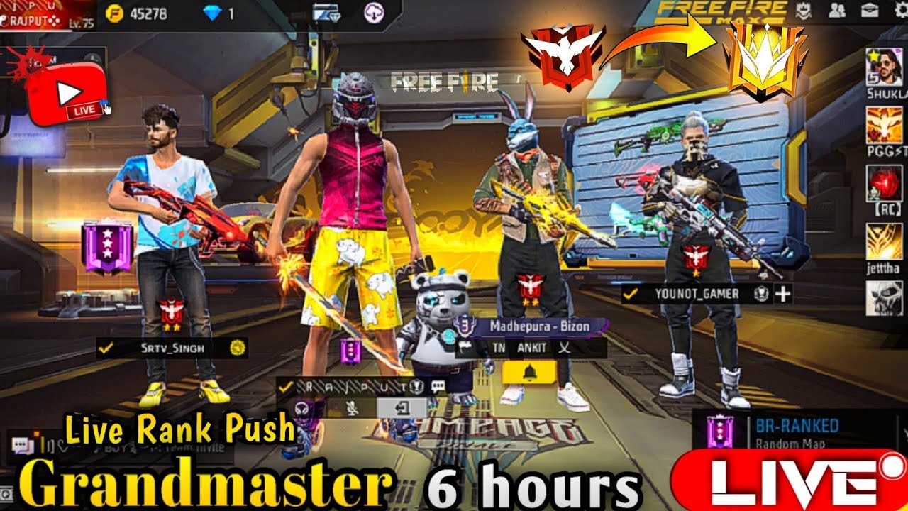 FREE FIRE LIVE RANK PUSH 😇 ROAD TO GRANDMASTER PUSHING ll FF LIVE RANK ...