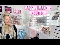 Massive makeup declutter  organization 2024  getting rid of all my makeup  kelly strack