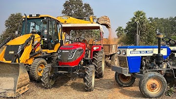 JCB 3DX Backhoe Loading Red Mud In Solis 4WD And Swaraj Tractor Trolley For Making Pond | Jcb Dozer