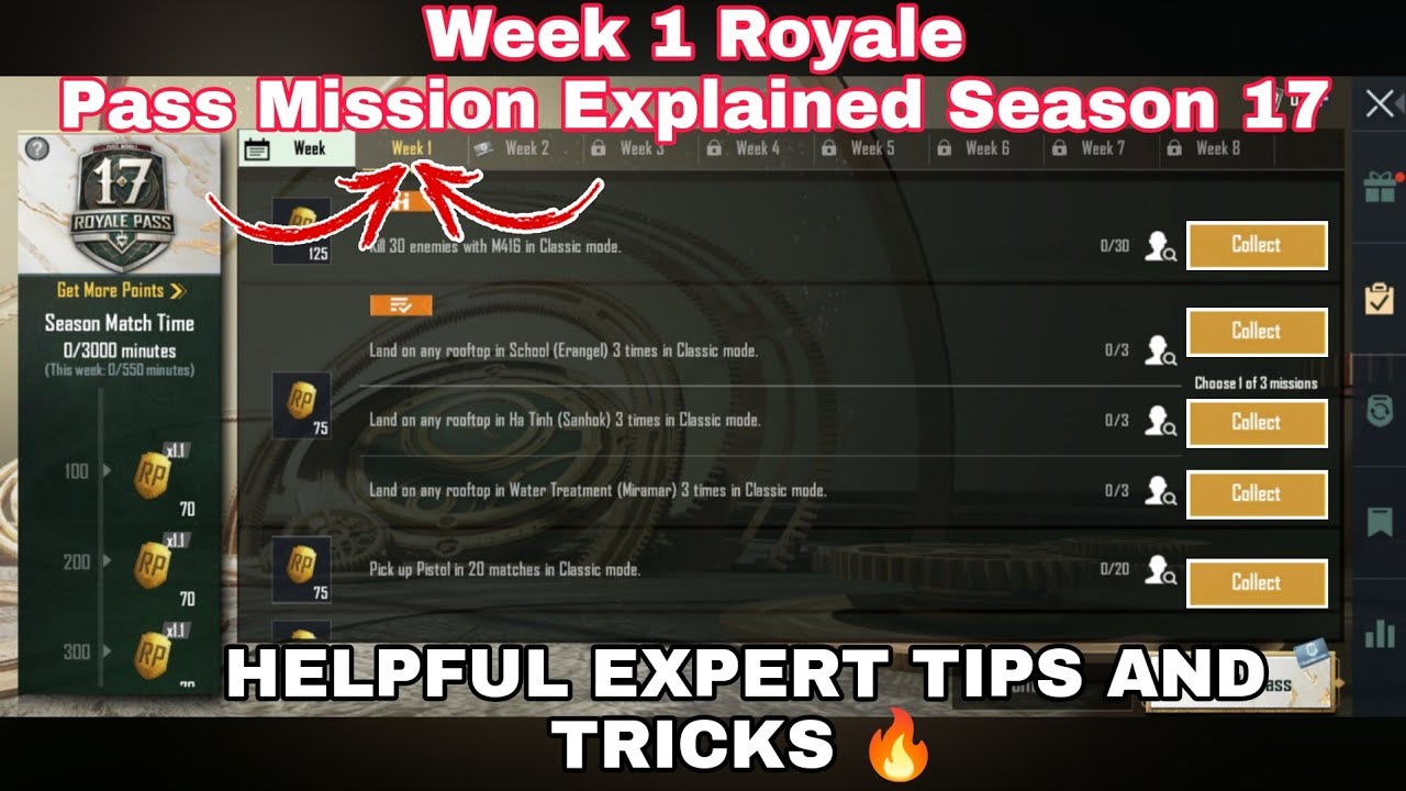 Season 17 Week 1 Royale Pass Mission Explained Pubg Mobile Week 1 All Rp Missions Pubg Season 17 Youtube