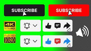 4 Interactive Subscribe Buttons with Like, Comment, Share &amp; Bell | 4K Green Screen &amp; Alpha
