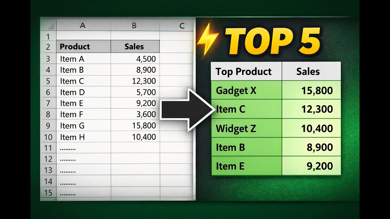 Excel Formula Every Data Analyst Must Know in 2026 🔥 | Top 5 Best-Selling Products Automaticallyv