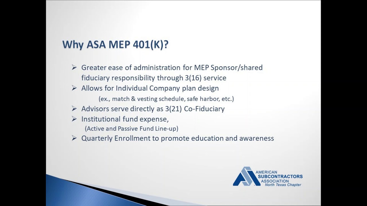 Introducing The ASA North Texas 401K MEP YouTube