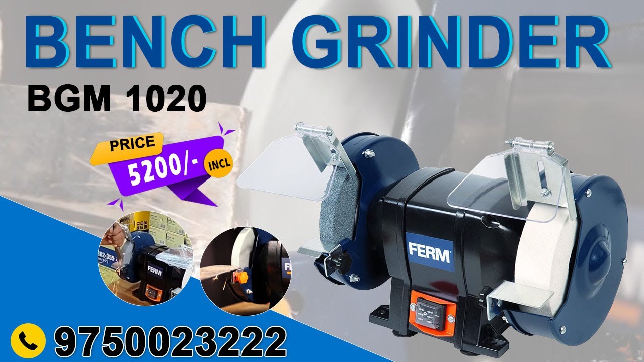 FERM BGM1020 Table Grinder 250W - 150 mm - including P36 and P60 Grinding Wheels, Safety Glasses and Spark Catcher, black