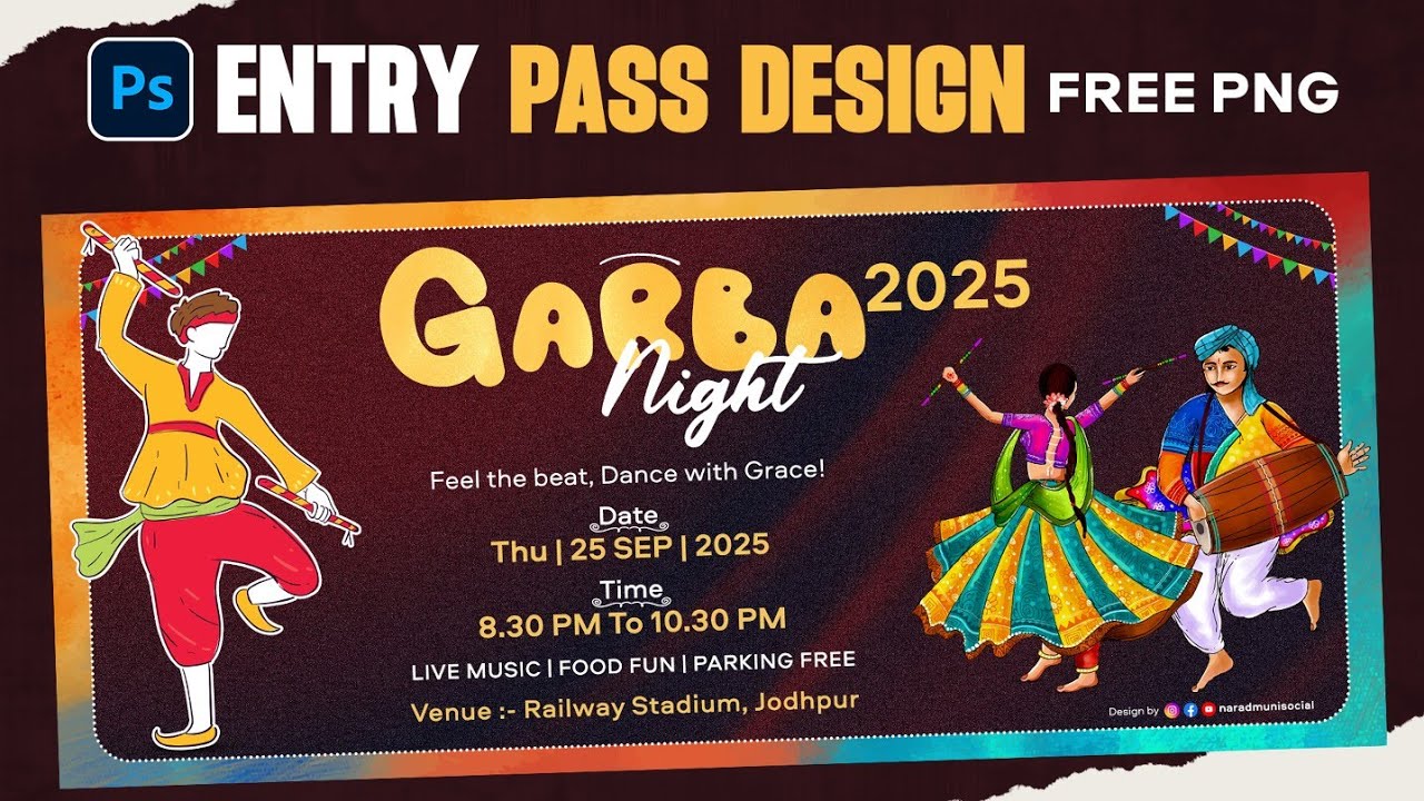 Garba Invitation 2025 | Dandiya Garba Entry Pass Design | Navratri ...