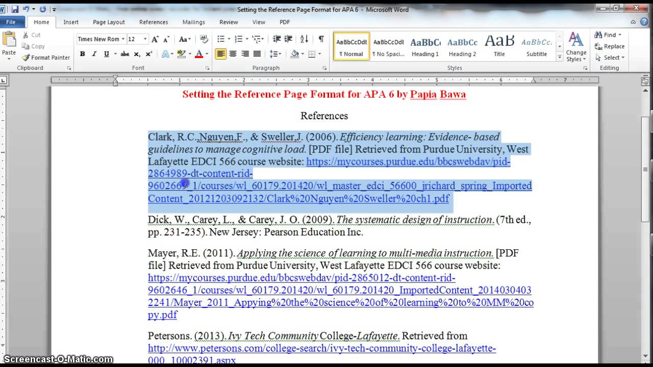 APA 6 Reference Page Format - YouTube