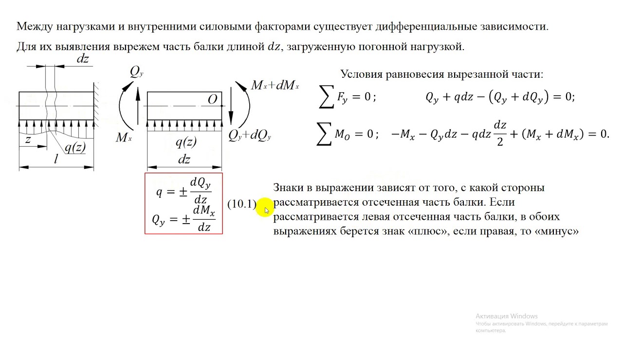 Внутренние факторы при изгибе