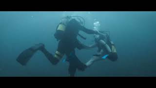 Hot Full Face Scuba Woman hard Underwater fight.