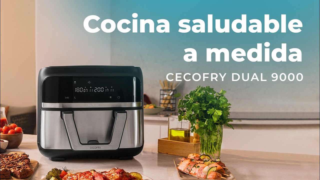 Freidora de aire  Cecotec Cecofry Dual 9000, 2850 W, 9 L, Opción dividir  la cubeta en dos de 4.5 L, 6 Modos, Inox