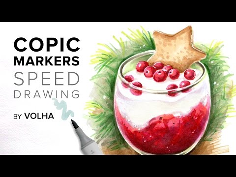 Copic markers speed drawing #16 / Рисую маркерами Copic новогодний десерт