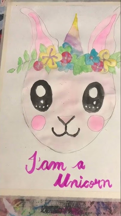 Easy simple cute unicorn 🦄 face drawing with watercolour #iamaunicorn ...