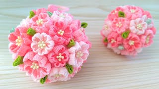 How to make a cherry blossom flower ball bouquet with cloth.Wall hanging decoration.