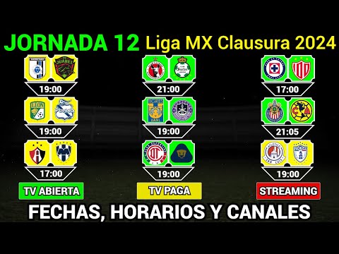 FECHAS, HORARIOS y CANALES CONFIRMADOS para los PARTIDOS de la JORNADA 12 Liga MX CLAUSURA 2024 @Dani_Fut