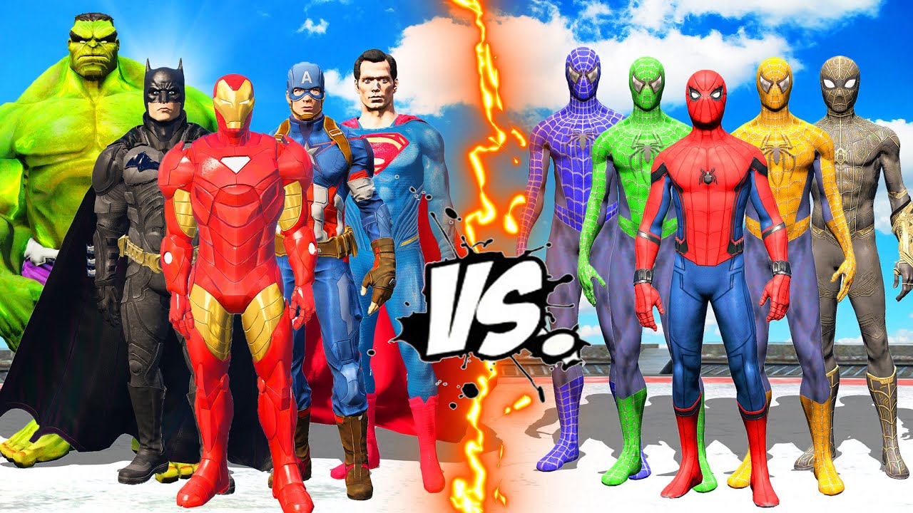TEAM SPIDER-MAN VS TEAM SUPERHEROES - Iron Man, Superman, Captain America,  Batman, Hulk vs Spiderman - YouTube