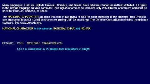 SQL 035 Data Types, Character String Data, NCHAR, NATIONAL CHARACTER