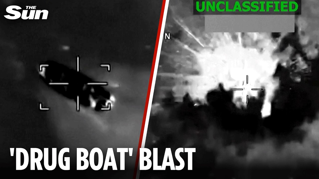 Moment US bombs ‘drug-running boat’ in Caribbean killing three