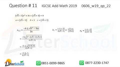 0606_w19_qp_22 #11 - Indices and Surds, Quadratic Functions - IGCSE AddMath 2019