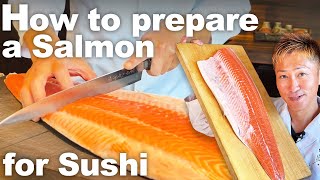 How to prepare a Salmon for Sushi by Michelin Sushi Chef
