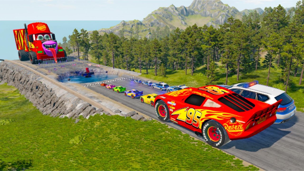 TRANSPORTING PIXAR CARS & FRUITS WITH COLORED & JOHN DEERE vs CLAAS vs TRACTORS - BeamNG.drive #983