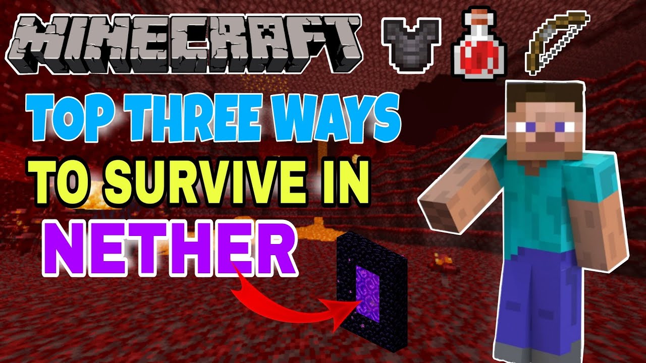 Top three ways to survive in nether|| how to survive in nether| minecraft pe.