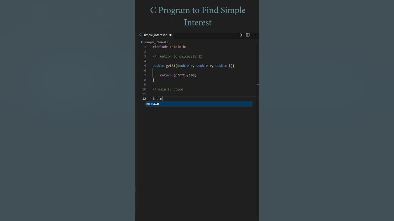 C Program to Find Simple Interest #cprogramming - YouTube