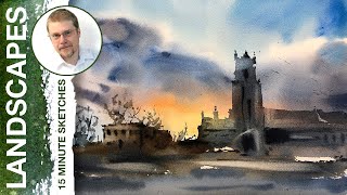 #101 Cobalt Blue and Mixing Grey Color (Watercolor Landscape Tutorial) screenshot 2