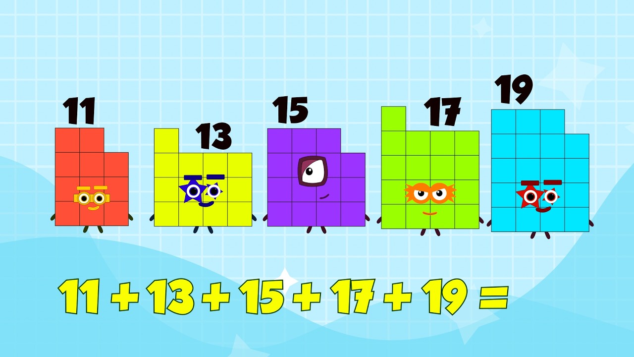 Numberblocks | ADDITION OF 5 ODD NUMBERBLOCK | ADDING ODD NUMBER IN ...