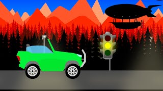 Small green car and airships. Car cartoon for kids | Vehicles for kids