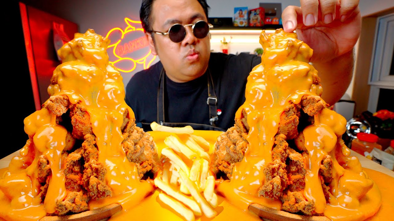 ไก่ทอดภูเขาไฟ ลาวาชีสฟองดูว์ และ เฟรนด์ฟรายกรอบๆ X น้ำมันถั่วเหลืองตรา องุ่น