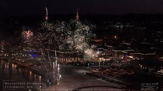 Drone Aerial Video Views Stillwater Winterfest Fireworks February 2024