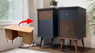 Turning an Old Desk into MidCentury Modern Nightstands