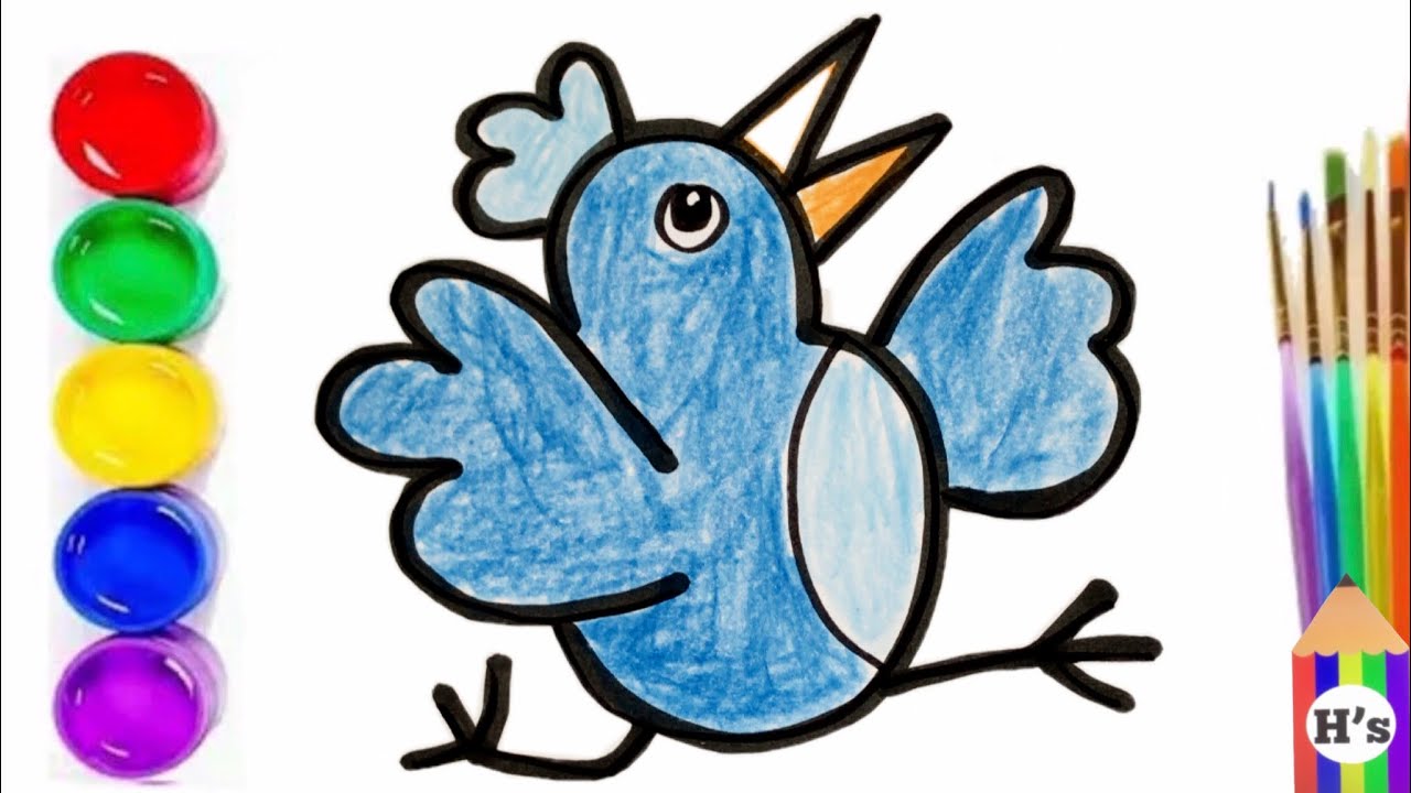 How To Draw a Cute Blue Bird | рисуем птицу для детей | Bolalar uchun ...