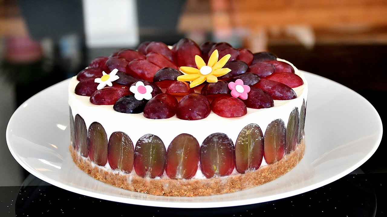 Red Grapes Yogurt Cheesecake No Gelatine No Eggs No Oven YouTube