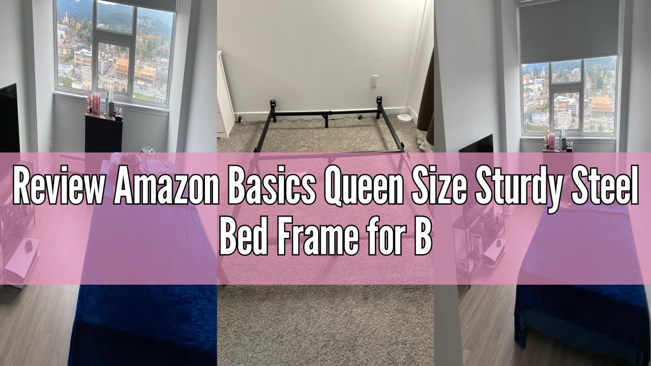 Review Amazon Basics Queen Size Sturdy Steel Bed Frame for Box Spring and Mattress, Tool-Free Assemb