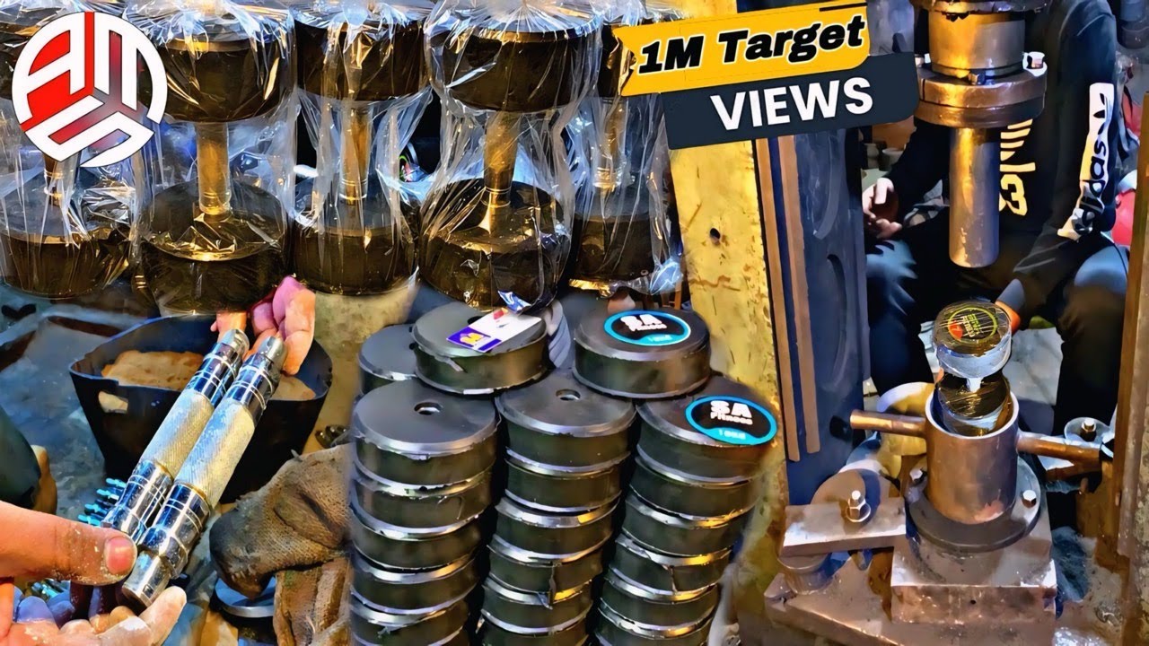 Most incredible process of gym dumbbells/Manufacturing of rubber dumbbells in local factory
