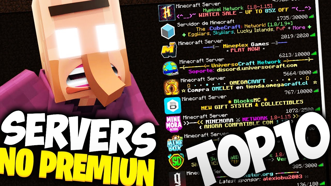 🚨 TOP 10 MEJORES SERVERS MINECRAFT NO PREMIUM 1.8/1.9/1.10/1.12.2/1.13. ...