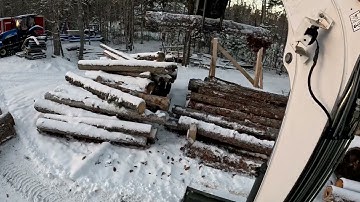 Moving saw logs with the Bobcat E55! #excavator #diy  #sawmill