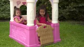 Princess castle themed playhouse from Step2 features a working drawbridge and "cobblestone" sides.