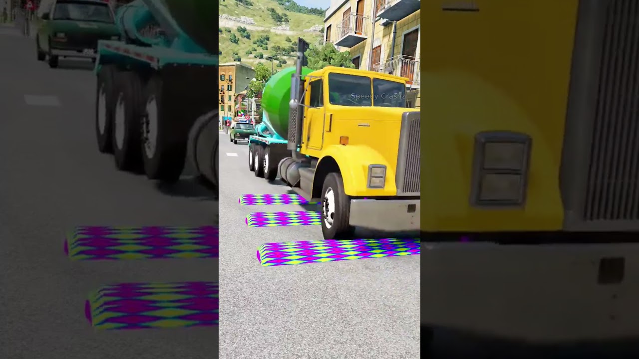 cars and tow pickup trucks vs Speed Bumps #short #beamng #beamngdrive #trucksvs