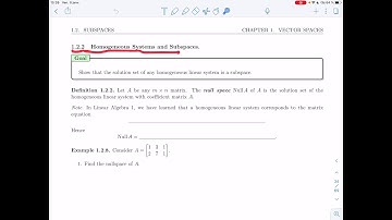 Linear Algebra 2 - 1.2.2 - Homogeneous Linear System and Subspaces (Video 1)