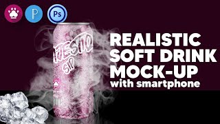 Realistic Soft drink can mock-up | Product package design on Smartphone | PS touch & Pixellab screenshot 3